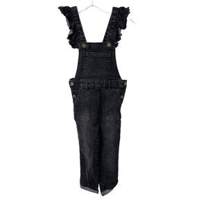 Art Class Bib Overalls Black Ruffle Distressed Stretchy Size 4T